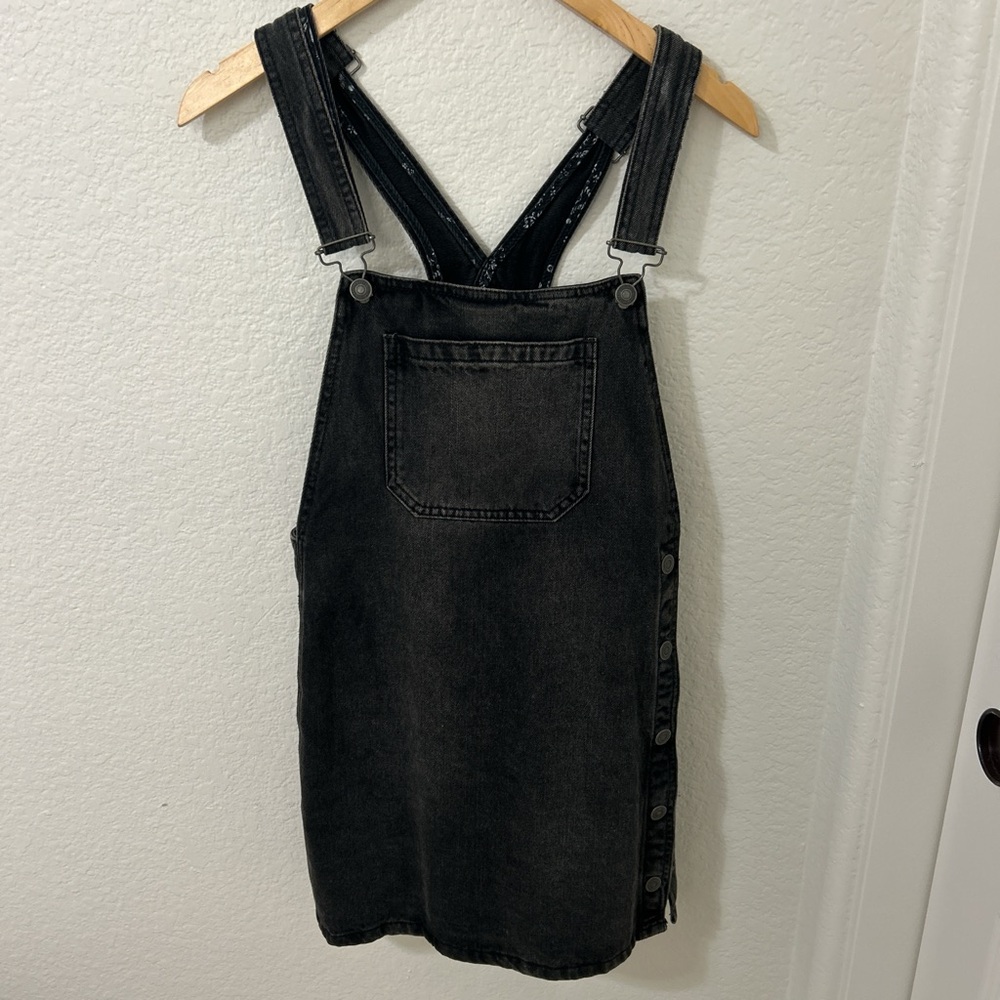 Free People Black Denim Pinafore Dress - Classic Overall Style
